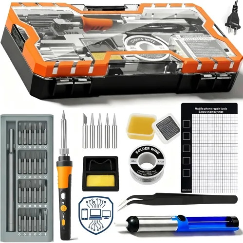 Kit de soldador, solución completa de grado profesional en 1 combo de calentamiento rápido de 60 W Temperatura ajustable 12 en 1 Kit de herramientas