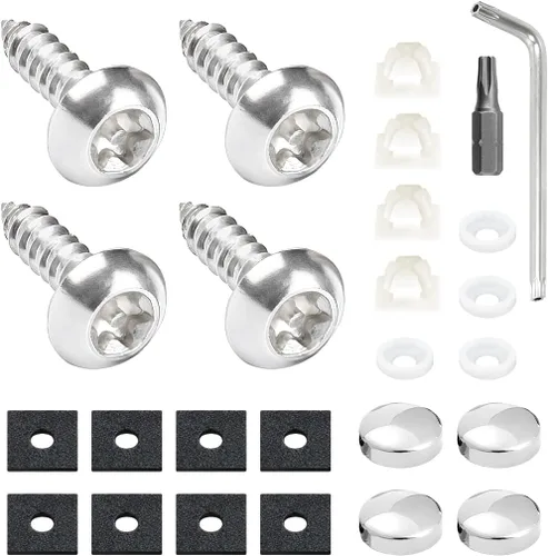 Miniatura 9 de Kit de tornillos para matrícula, cubiertas antirrobo de tornillos para matrícula, tapas de acero inoxidable, tornillos de fijación, tuercas