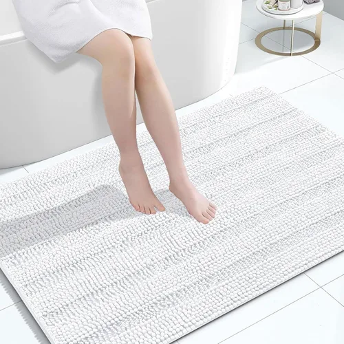 Miniatura 75 de Grandaily Alfombras de baño de felpilla a rayas de 24 x 16 pulgadas, extra gruesas y suaves, absorbentes, parte trasera de goma, alfombra de ducha