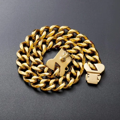 Miniatura 6 de Collar de acero inoxidable dorado para perros pequeños, medianos y grandes, collar de perro Bulldog francés con seguridad