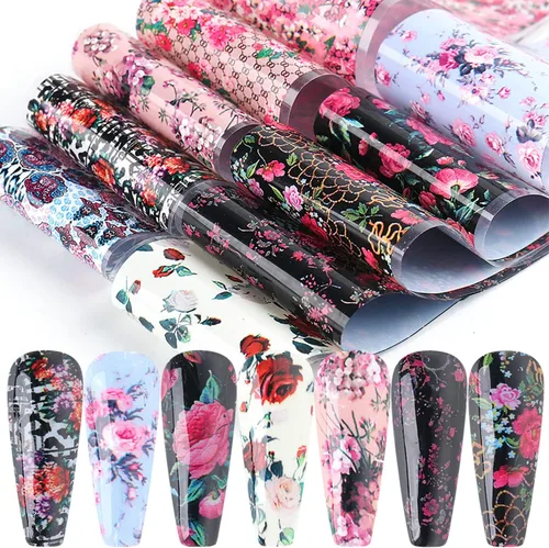Miniatura 22 de Calcomanías holográficas de transferencia de uñas, hojas de esmalte de uñas de corazón de amor, láminas de transferencia de papel estrellado