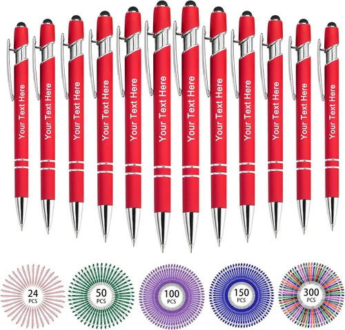 Miniatura 84 de Hasta 500 bolígrafos personalizados a granel, bolígrafo grabado personalizado con punta de lápiz capacitivo, carcasa multicolor retráctil, bolígrafo