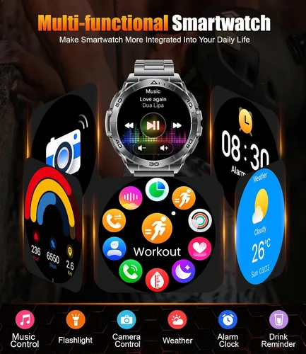 Miniatura 8 de LIGE Reloj inteligente militar para hombre, AMOLED de 1.6 pulgadas, resistente reloj inteligente con batería de 600 mAh, frecuencia cardíaca