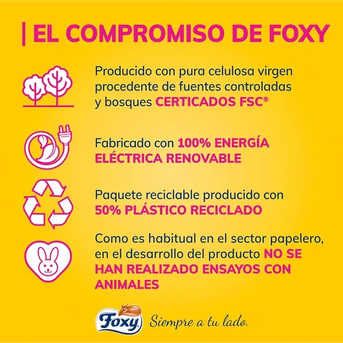 Miniatura 5 de Foxy Love The Bee 3 capas Papel higiénico 48 rollos 167 servicios por rollo Certificado FSC Energía eléctrica 100% renovable Paquete