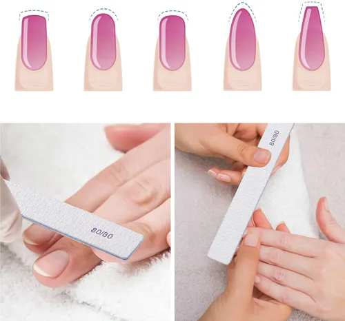 Miniatura 5 de 10 unidades de limas de uñas de grano 80/80 rectangulares para uñas acrílicas, limas de pulido reutilizables de doble cara, tableros de lima de uñas