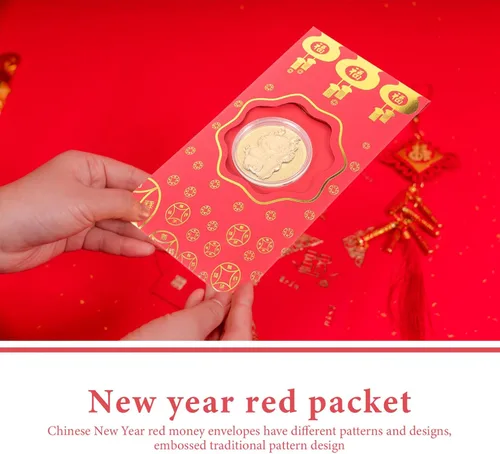 Miniatura 5 de EXCEART Sobre rojo, 10 unidades de paquetes de dinero rojo chino 2024 con moneda dorada, dragón del zodiaco chino, año nuevo, lunar, Hong Bao
