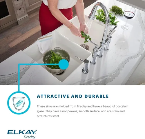 Miniatura 5 de Elkay SWU1517WH - Fregadero de barra de montaje inferior de arcilla refractaria de 16-7/16" x 18-15/16" x 9-1/16", color blanco