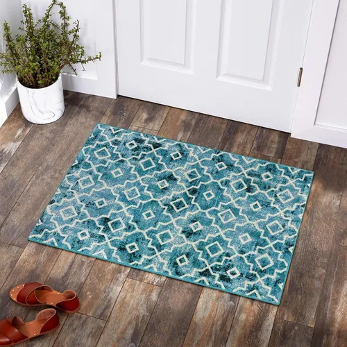 Miniatura 12 de Moynesa Alfombra marroquí lavable de 2 x 3 pulgadas, pequeña, azul, para cocina, baño, suave, antideslizante, de pelo bajo, moderna, geométrica