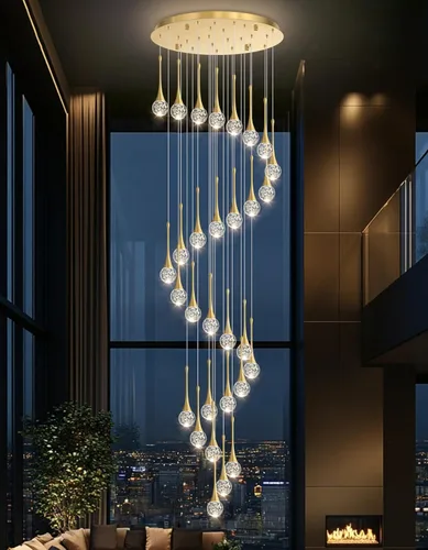Miniatura 12 de 16 Luces Moderna Lámpara de Techo de Cristal Glam para Techo Alto, Lámpara Colgante LED Regulable para Escalera, Vestíbulo, Entrada, Sala de Estar