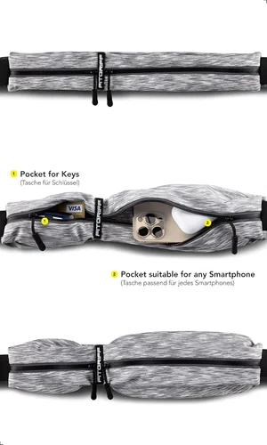 Miniatura 2 de Cinturón de correr Fitgriff® para hombres y mujeres - Bolso de jogging seguro para teléfono, llaves y elementos esenciales - Para todos los Blanco