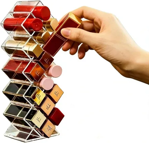 WECHENG Organizador de lápiz labial acrílico de plástico transparente, soporte para lápiz labial, apilable en 16 espacios, soporte para brillo de