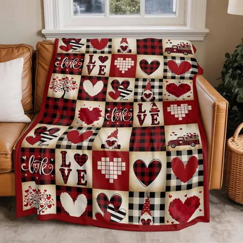 Miniatura 6 de Manta de franela de lana cuadriculada vintage, de San Valentín, romántica de gnomo, de lujo, cómoda, suave, para el Día de la Madre, retro, a Rojo