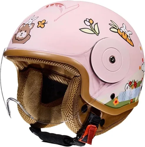 Casco de motocicleta retro para niños 3/4, aprobado por el DOT, casco vintage de cara abierta para scooter eléctrico, kart, bicicleta de tierra, Rosa