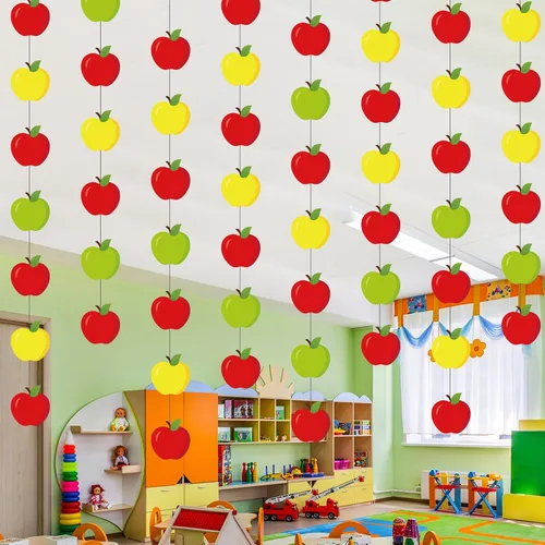 Miniatura 6 de Sinload 8 piezas de decoraciones de manzana para el aula, guirnalda de manzanas rojas, pancarta de regreso a la escuela, recortes de papel