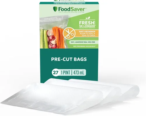 FoodSaver Bolsas de Sellado al Vacío Precortadas de Pinta, Bolsas de Almacenamiento al Vacío de Fácil Uso, Alinear para Sellar y Rasgar para Abrir