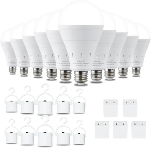 Miniatura 10 de DEBAOBULB Paquete de 10 bombillas de emergencia recargables, bombilla LED alimentada por batería, 3000 K, cálida E26, 120 voltios, 9 W, 60 W, Blanco