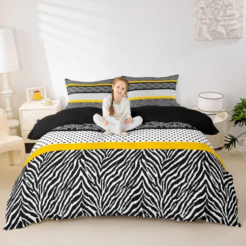 Miniatura 24 de Juego de funda de edredón con estampado de leopardo abstracto, tamaño individual, juegos de ropa de cama de piel de guepardo negro y gris