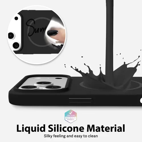 Miniatura 5 de oakxco Funda de silicona Mag Safe para iPhone 17 Pro Max, funda magnética delgada y fina compatible con carga inalámbrica MagSafe, bonita funda Negro