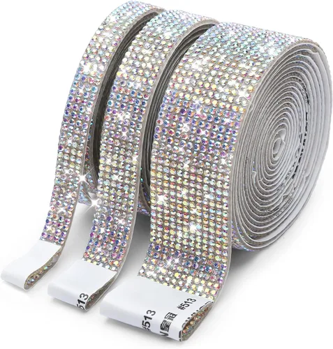 Miniatura 15 de 3 rollos / 6.6 yardas, cinta autoadhesiva de diamantes de imitación de diamantes de imitación, diamantes de imitación para manualidades, decoración