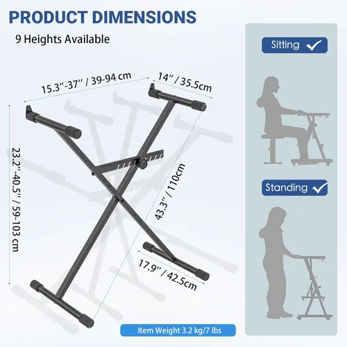 Miniatura 2 de GLEAM Soporte para teclado - Soporte para piano digital, estilo X individual, negro (capacidad: 100 lb)