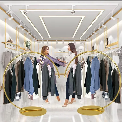 Miniatura 3 de Boutique Display - Perchero de ropa portátil resistente, estante de ropa de metal de grado comercial con base estable para colgar ropa (oro, 59.1 in)