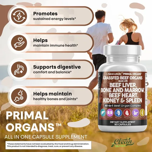 Miniatura 5 de Cápsulas de hígado de res alimentada con pasto de Clean Nutraceuticals - Suplemento de calidad premium empaquetado con corazón de res, bazo