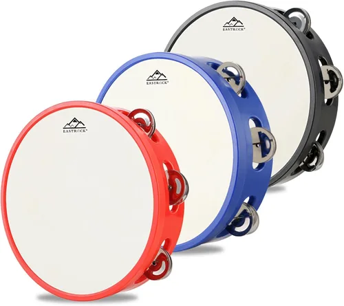 EASTROCK Pandereta de 8 pulgadas, campana de tambor de mano de abedul de metal, jingles de percusión musical, campana, pandereta, instrumento