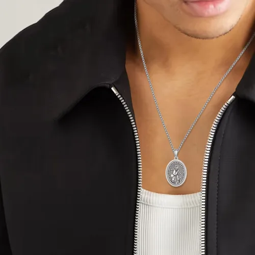 Miniatura 571 de Collar de plata de ley 925 con medalla de San Patrón, colgante de protección católica, amuleto, joyería religiosa para hombres y mujeres