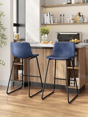 Miniatura 6 de Bar Stools Set of 2, 26 Inches Counter Height Bar Stools with Back, Modern Faux Leather Barstools with Metal Legs and Footrest, Bar Chairs for