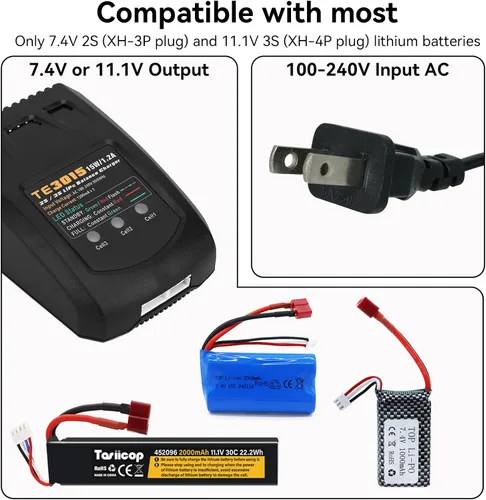 Miniatura 5 de LiPo Cargador de batería - 2S 3S RC Baterías Balance Cargadores AC 7.4-11.1V 15W 1.2A con XH3P XH4P Plug para RC Car LiPo Batería Barco Avión Camión
