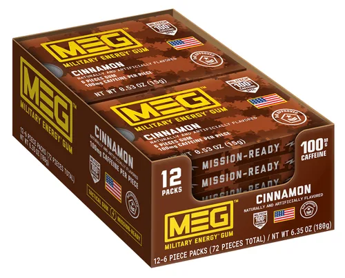Miniatura 16 de MEG - Goma de mascar de energía militar 100 mg de cafeína por pieza + aumenta la energía + aumenta el rendimiento físico + menta verde paquete