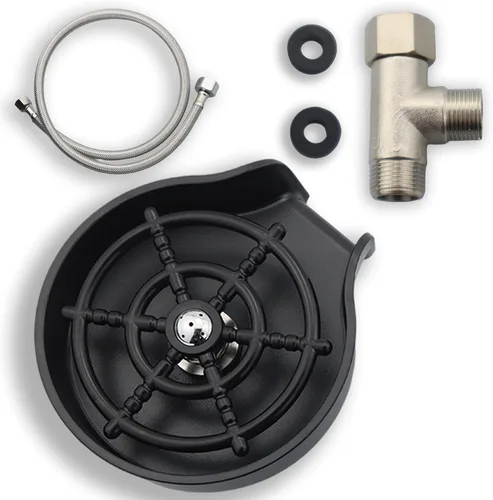 con bandeja negra Enjuagador de vidrio Piezas Bar Enjuagador de vidrio Cabeza del grifo, Dispositivo de limpieza automática Copa de agua Tanque