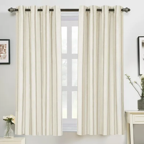 Miniatura 54 de DriftAway - Cortinas de Lino Mezcla de Granja 100% Opacas de 84 Pulgadas de Largo para Dormitorio, Cortinas Verticales Rayadas Impresas de Lino