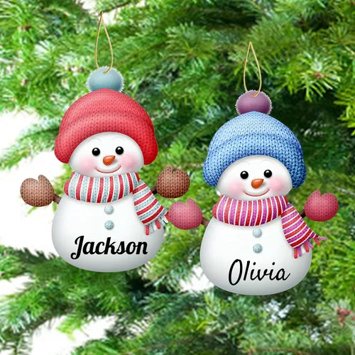 Miniatura 5 de Adornos de Navidad personalizados de muñeco de nieve, juego de adornos de Navidad de madera personalizados con nombres, decoraciones para colgar