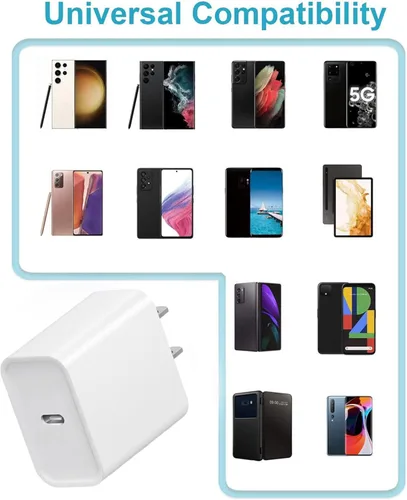 Miniatura 6 de Cargador rápido de 20 W, paquete de 3 cargadores de puerto USB-C con cable tipo c-c, para i Phone 17/16/15, i Pad y más (paquete de 3 blanco)