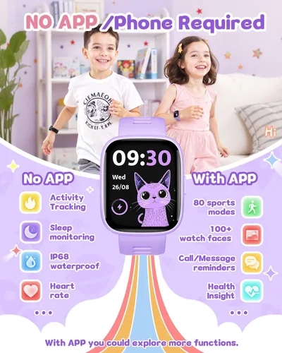 Miniatura 4 de Reloj inteligente para niños con rastreador de ubicación (solo iOS), rastreador de actividad física con contador de pasos, podómetro, frecuencia