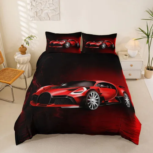 Miniatura 9 de Feelyou Juego de funda de edredón de coche deportivo, juego de ropa de cama azul de carreras para niños y niñas, funda de edredón de deportes