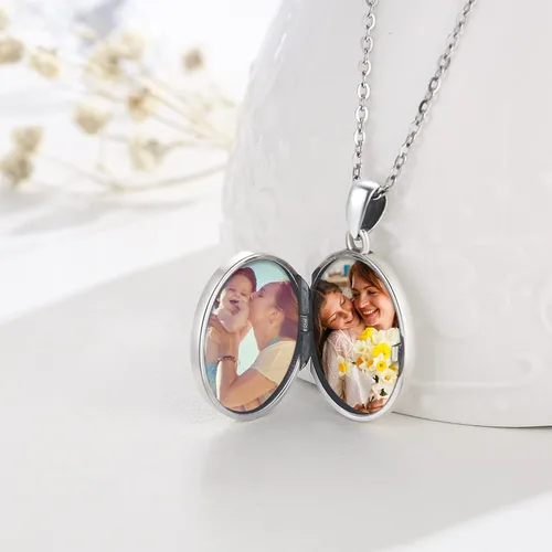 Miniatura 4 de OHAYOO Collar con medallón de conejo de plata de ley 925 con medallón de fotos de conejito vintage que sostiene fotos, regalo personalizado
