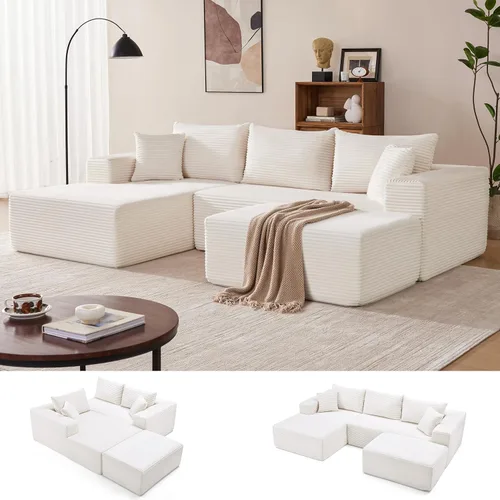 Miniatura 47 de Mangodan Sofá seccional Cloud, sofá deshuesado para sala de estar, sofá modular con asiento profundo, cómodo sofá esponjoso en forma de L con diván