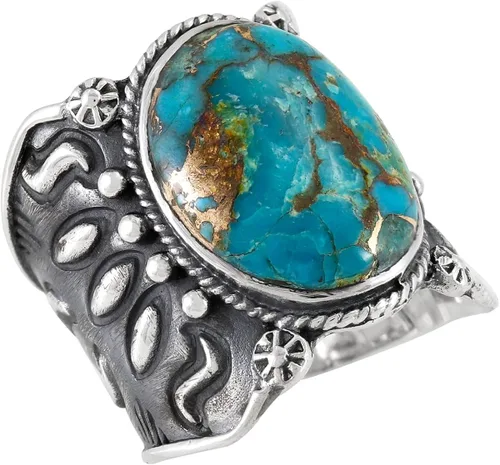 Miniatura 3 de Anillo de plata de ley con turquesa auténtica (color seleccionado)