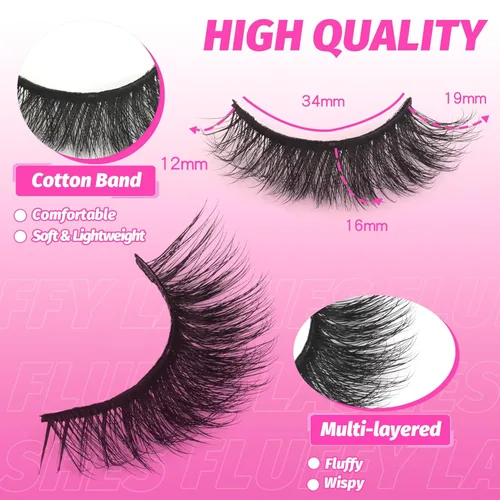 Miniatura 103 de Veleasha Pestañas postizas de manga puntiagudas, 100% hechas a mano, aspecto natural, pestañas postizas ligeras con banda transparente suave
