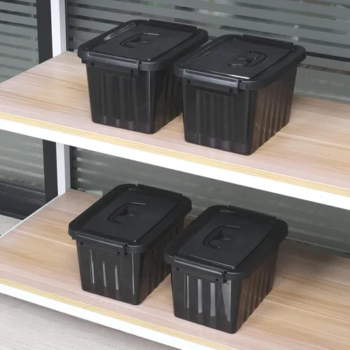 Miniatura 4 de Contenedor de plástico de 6 cuartos de galón con asas, negro, 6 paquetes