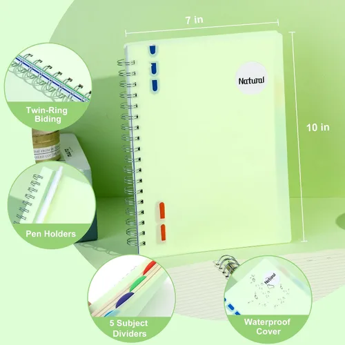 Miniatura 4 de Yoment Cuaderno de 5 materias con separadores de pestañas, cuaderno en espiral B5, 7 x 10 pulgadas, cuadernos rayados para trabajo de oficina