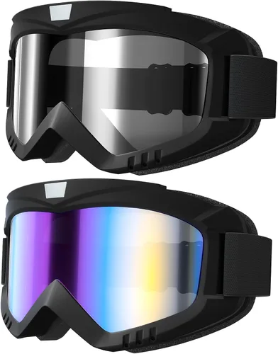 Miniatura 8 de Gafas de motocross para motocicleta, paquete de 2 unidades, ATV, esquí, resistentes al viento, para adultos, hombres, mujeres, jóvenes