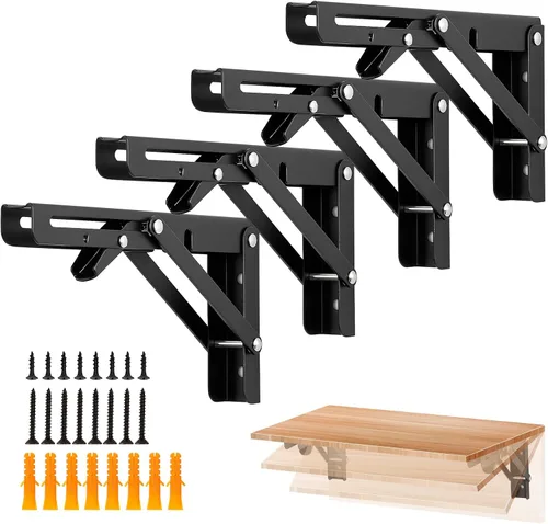 Miniatura 12 de Ravinte - Paquete de 2 soportes plegables de 20 pulgadas para estantes - Negro mate, soportes plegables resistentes para mesas y bancos - Diseño que