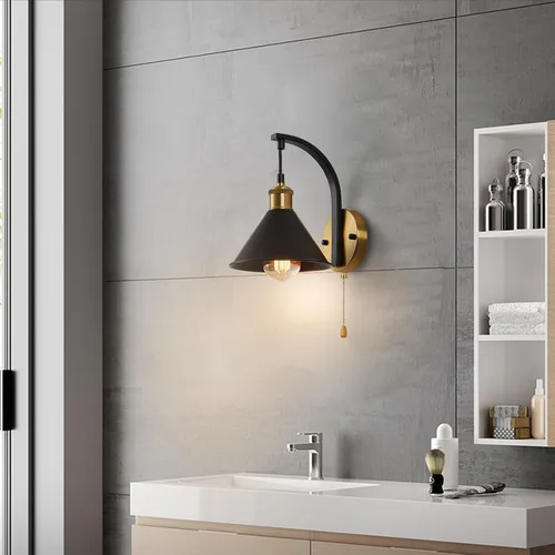 Miniatura 4 de Lightess Apliques de Pared Industriales con Interruptor de Cordón, Luz de Pared Montada Estilo Granja Negro, Accesorio de Iluminación de Pared