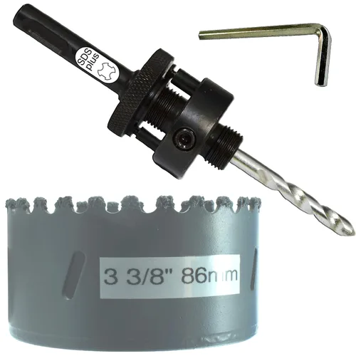 Miniatura 49 de Sierra de agujero HSS con mandril piloto de 2 piezas de alta velocidad para perforar madera y acero, broca de 1/4" de diámetro y eje, broca piloto