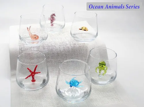 Miniatura 4 de Taza de vidrio 3D con bonita figura de animal en el interior, figura de cangrejo de vidrio soplado a mano en el interior, vaso sin tallo para vino