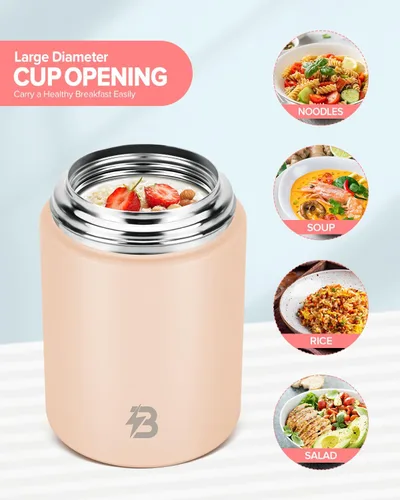 Miniatura 5 de Termo para alimentos calientes, recipiente de alimentos aislado de boca ancha de 17 onzas con cuchara y asa, lonchera caliente de acero inoxidable