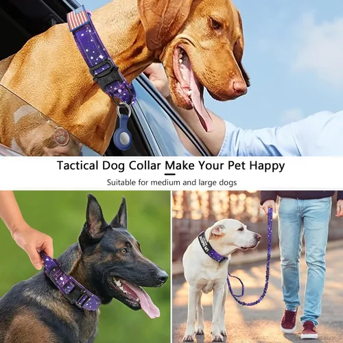 Miniatura 4 de DAGANXI Collar táctico para perro, collar ajustable de nailon para entrenamiento militar con asa de control y hebilla de metal pesado para perros